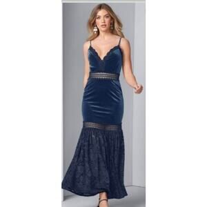 Venus Velvet Lace Sundress Maxi Dress Sz 2 Blue Formal Prom Whimsigoth Babydoll